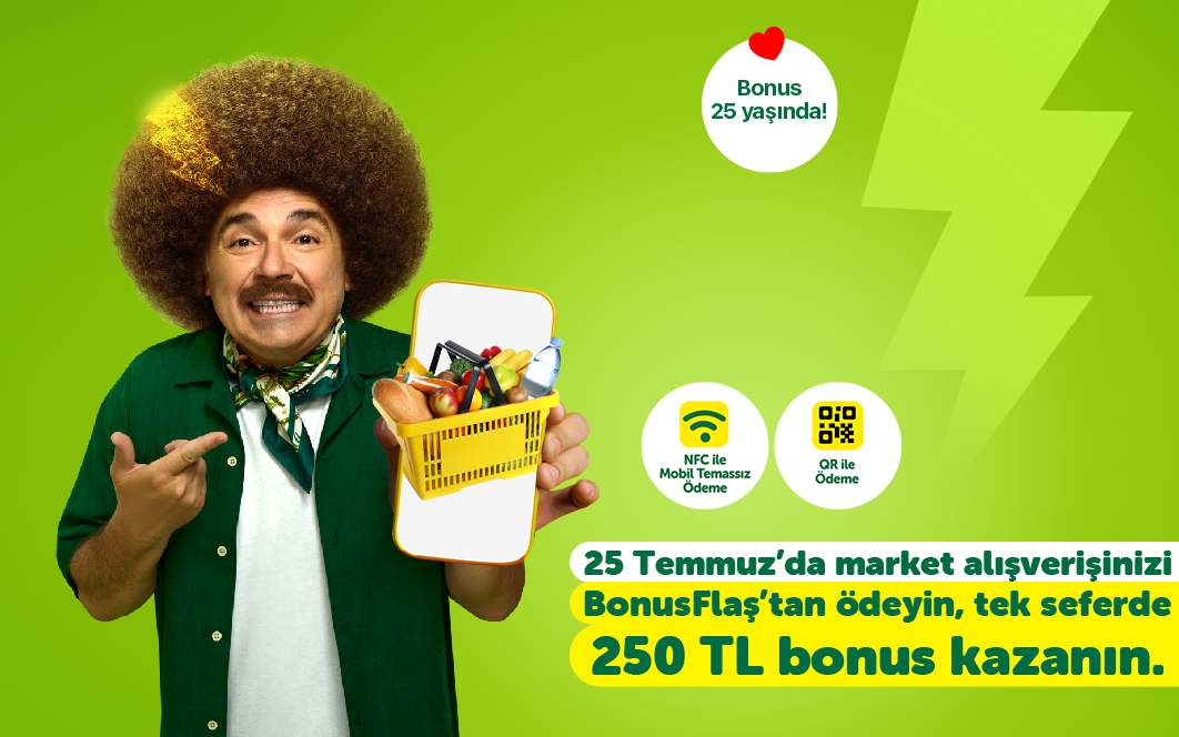 25 Temmuz’da market alışverişlerinizi Mobil Temassız ve QR ile ödeyin, 250 TL bonus kazanın!